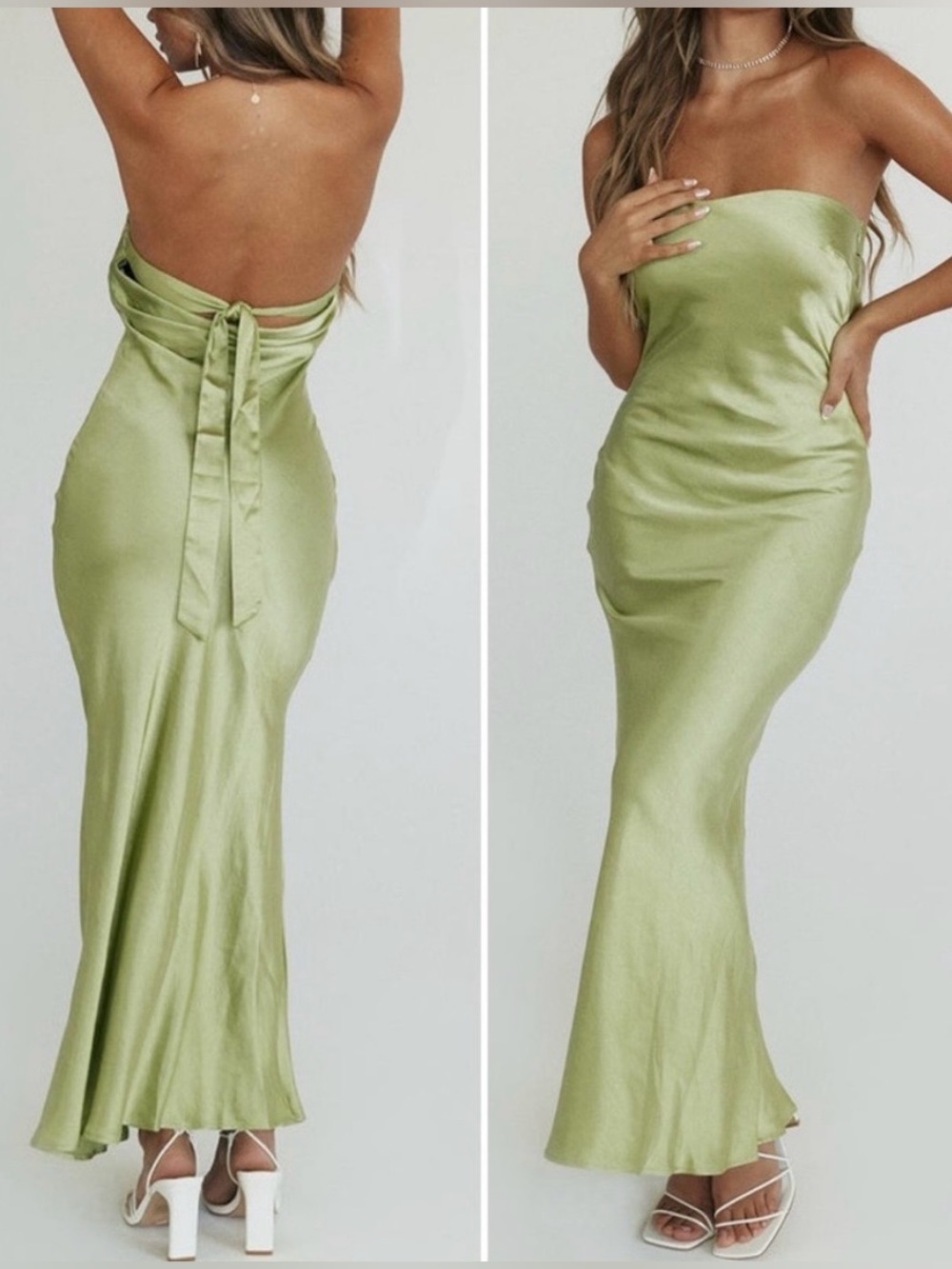 NWT Princess Polly Haley Maxi Dress Green Satin Strapless Maxi Dress - Size 4